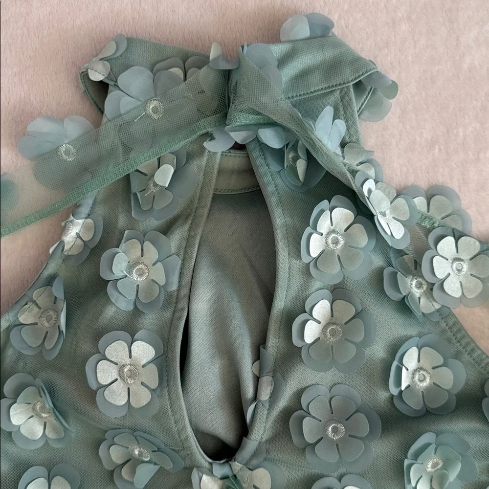 {Anthropologie} Eva Franco | 3D Flower Applique Sleeveless Back Tie Halter Top S - Picture 14 of 16
